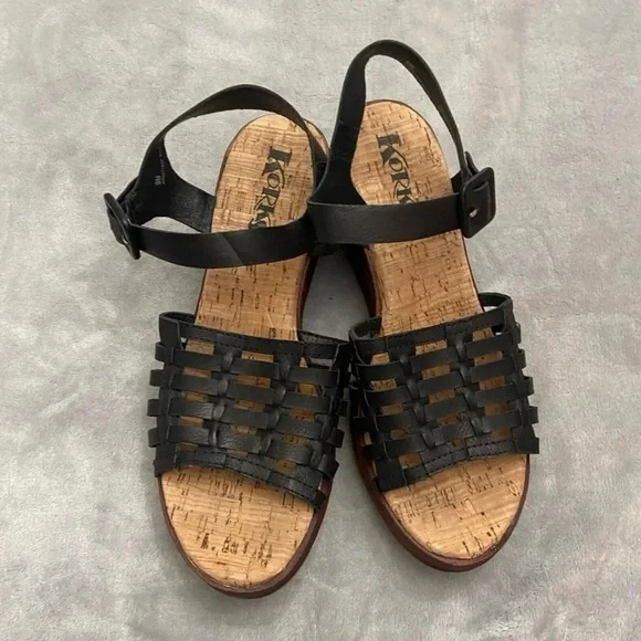 Korks Marley Strappy Wedge Sandals in Black Size 10 NEW!! - Picture 3 of 9